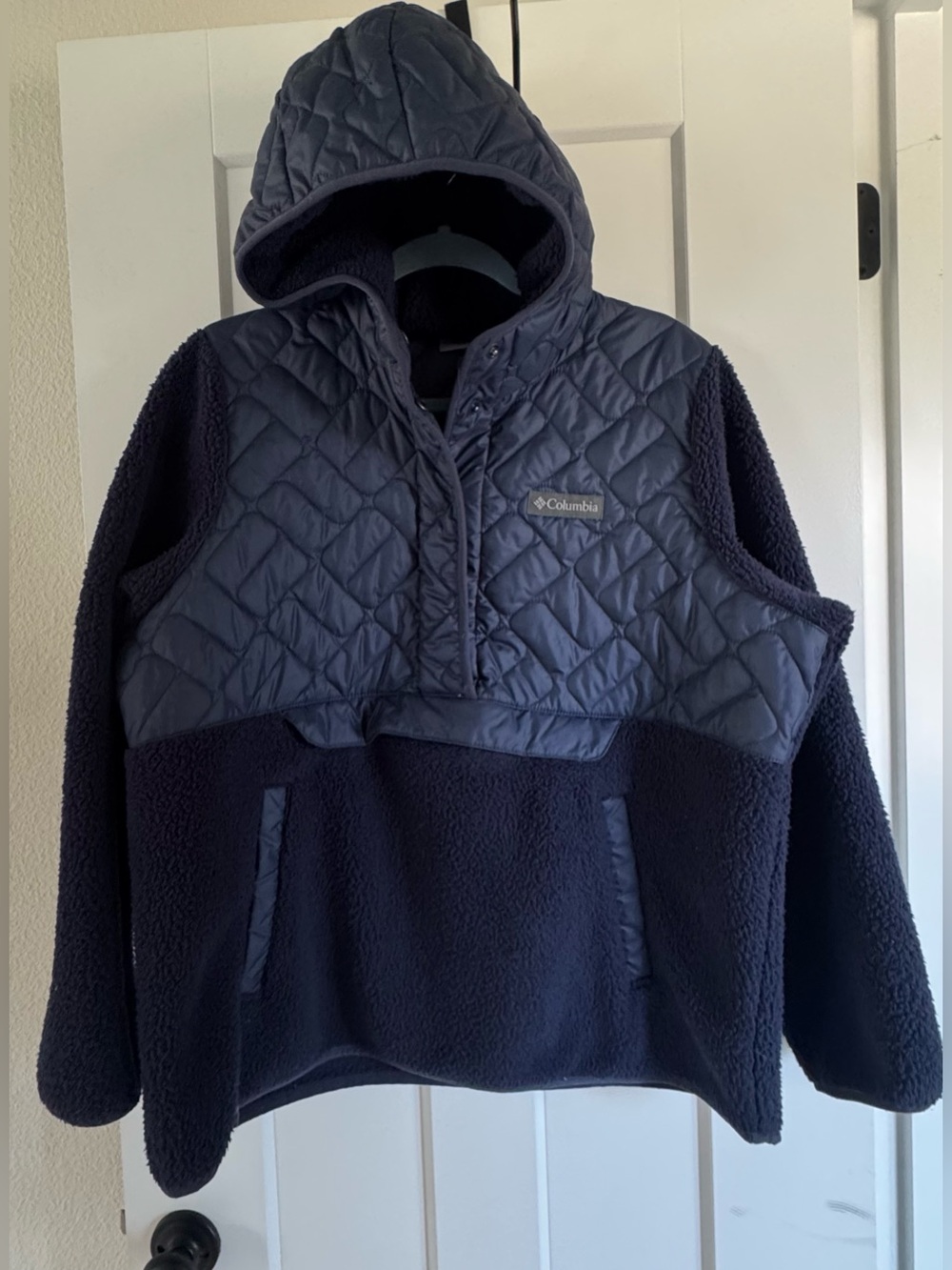 Columbia Navy Quilted & Sherpa Hooded Pullover Jacket 1X